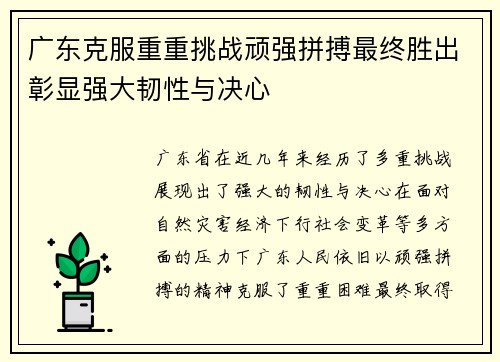 广东克服重重挑战顽强拼搏最终胜出彰显强大韧性与决心