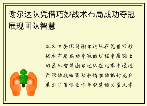 谢尔达队凭借巧妙战术布局成功夺冠展现团队智慧