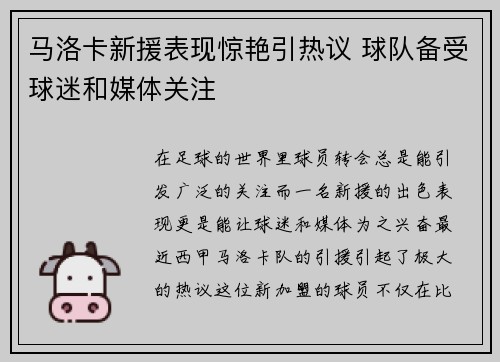 马洛卡新援表现惊艳引热议 球队备受球迷和媒体关注